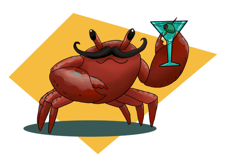 Cartoon Crab holding a martini