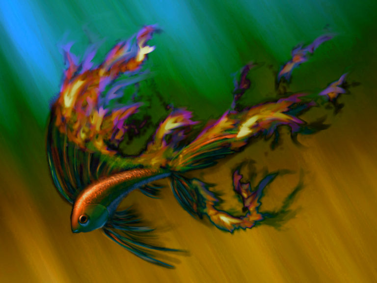 digital painting of fire fish